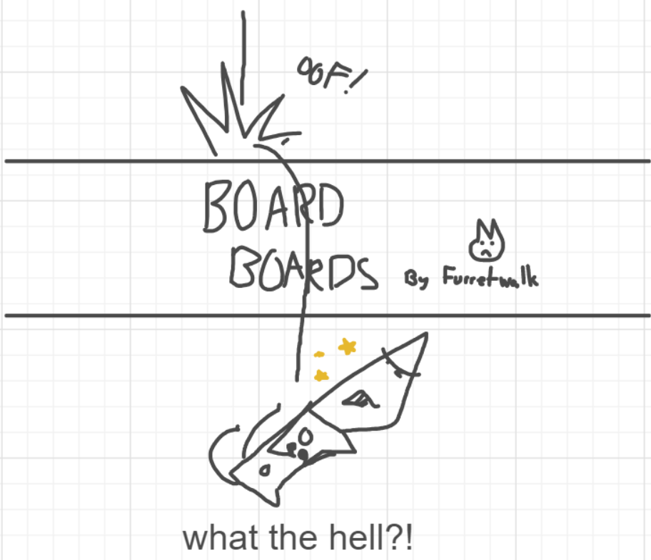 A panel from Ready Oar Knot, episode three of the Board Boards object show by Furretwalk/WalkingFurret.